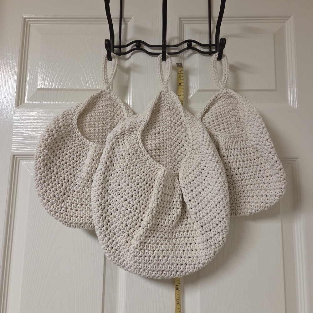 3 Cream Crochet Storage Bags, NWT